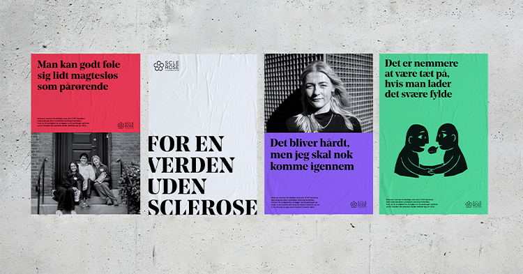 Samspillet mellem fotos, fonte, farver og illustrationer giver Scleroseforeningen en klar identitet