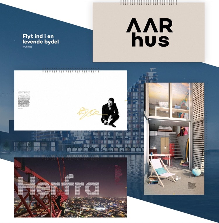 AARhus' visuelle identitet ses tydeligt i en tryksag, som fortæller om byudviklingsprojektet. 