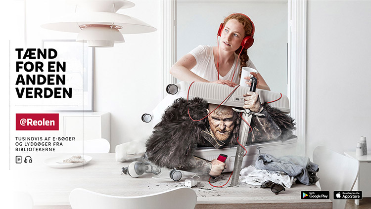 eReolen har fået billeder med dagligdagssituationer, hvor mennesker lytter til e-bøger 