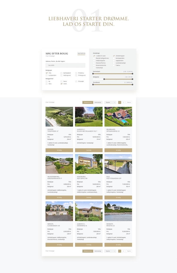 Lokalt Liebhaveris nye hjemmeside indeholder en filtreringsmulighed, der gør boligerne overskuelige for brugeren. 
