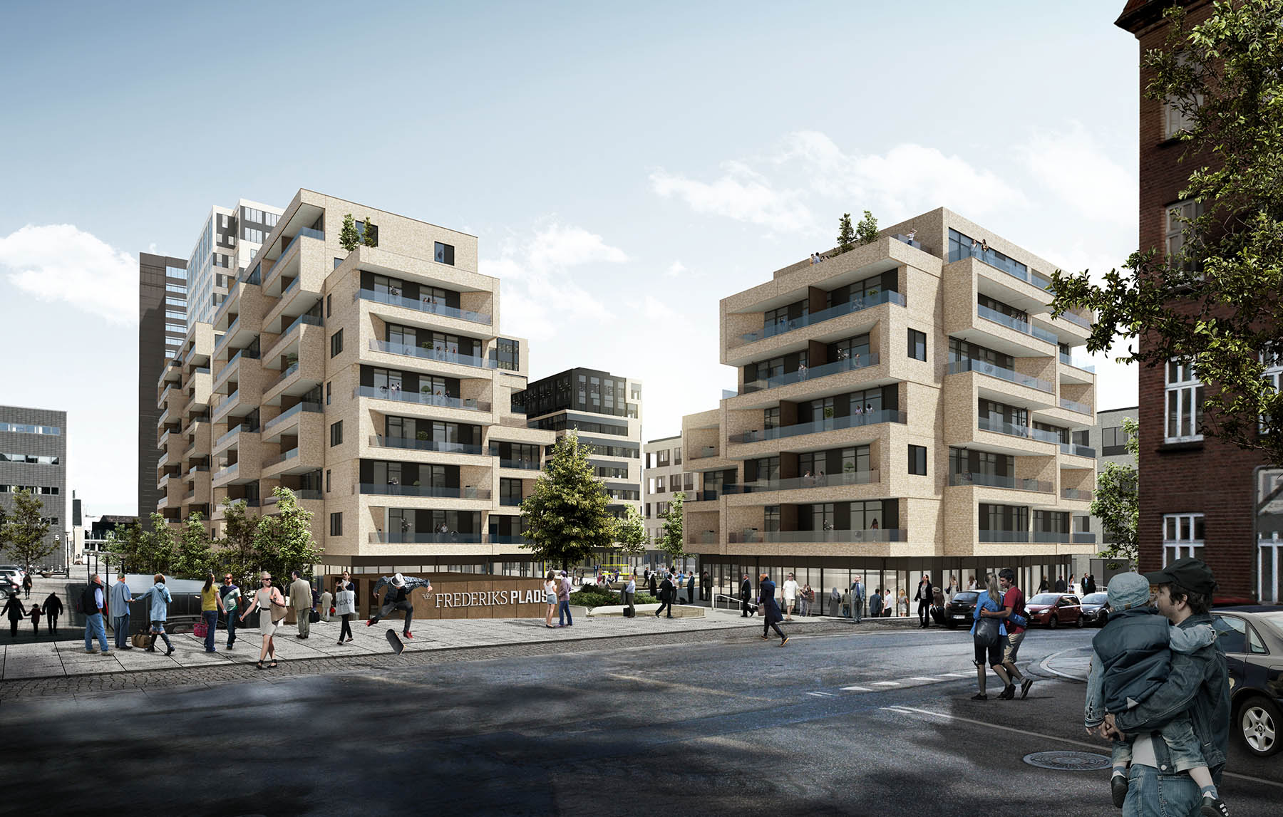 Visuel opsætning af Frederiks Plads - med det nye logo i centrum.