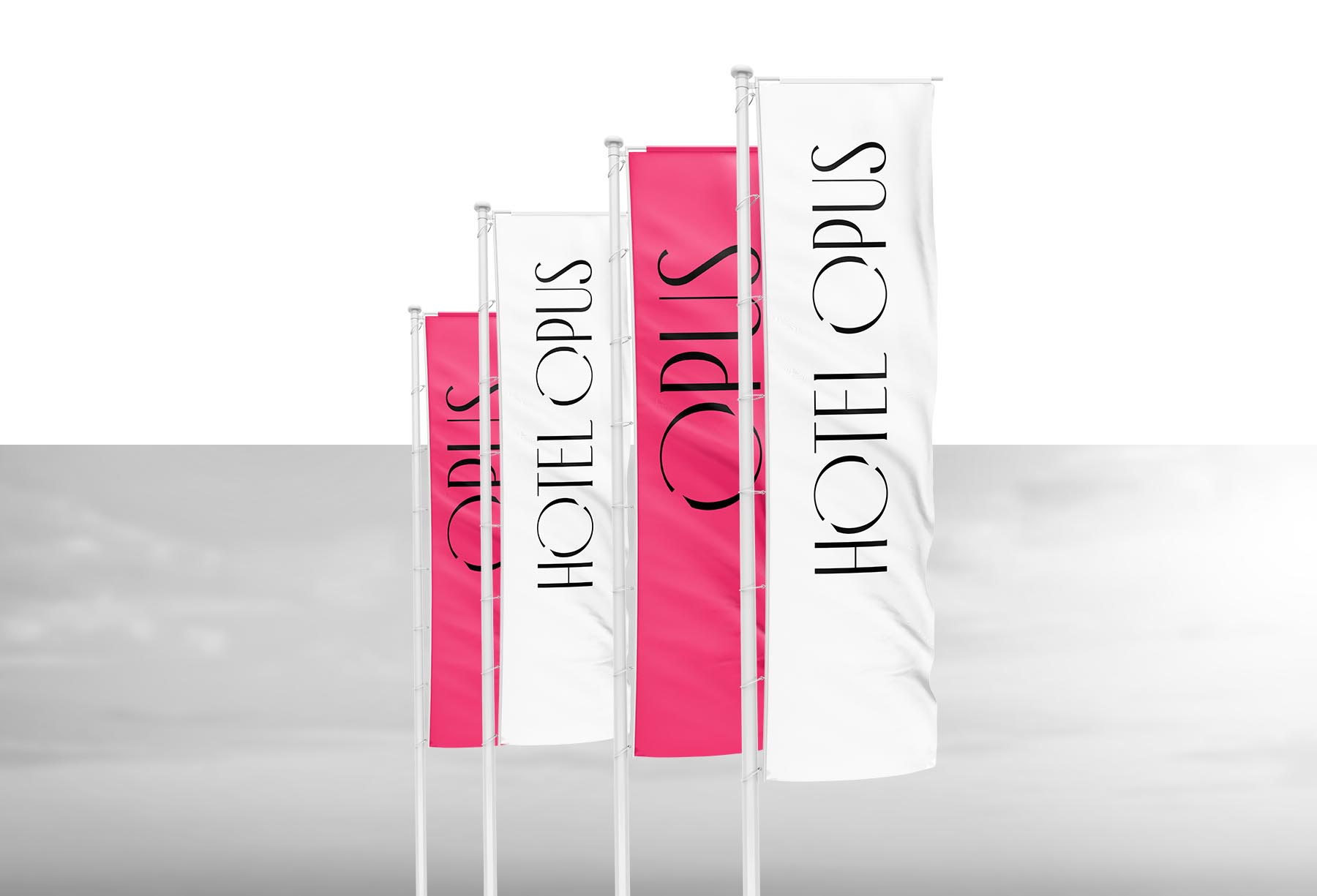 Flag med Hotel Opus' karakteristiske font - designet af Creative ZOO.
