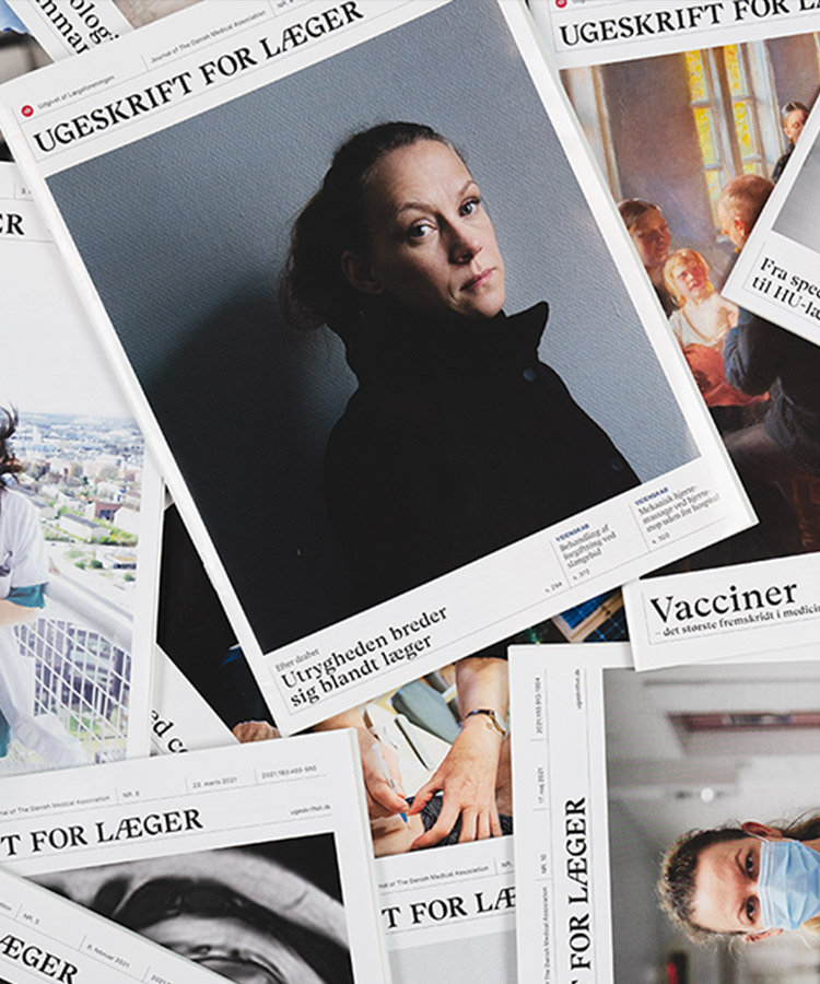 Flere eksemplarer af det nydesignede- og producerede ugeskrift for lægeforeningen. 