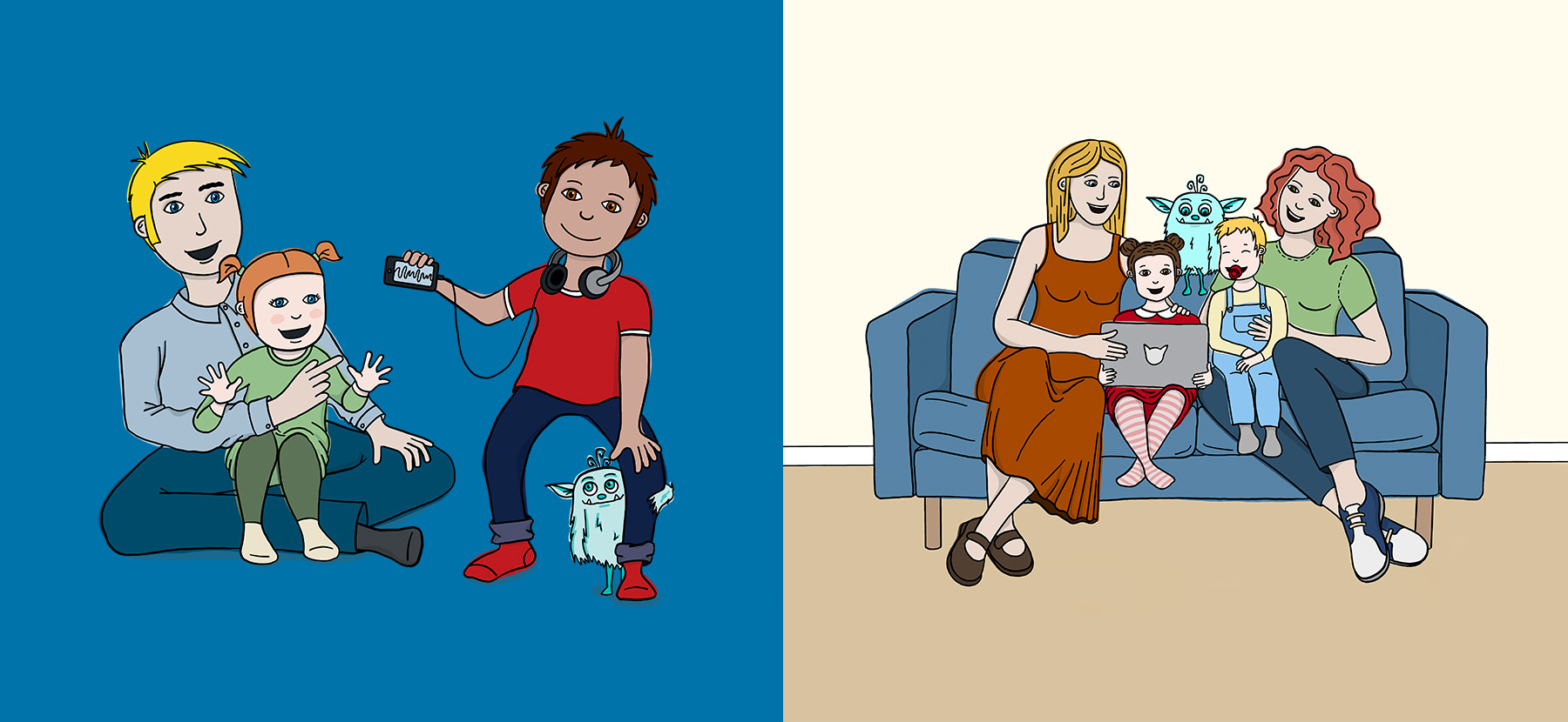 Illustrationer til kampagne for Medierådet for Børn og Unge.