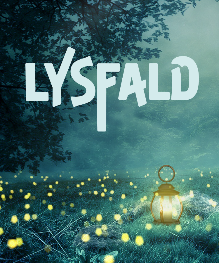 Fårup Sommerlands nye kampagne, Lysfald, der visualiseres i forgrunden af en skov der oplyses af små lamper. En grafisk illustration skabt af Creative ZOO.