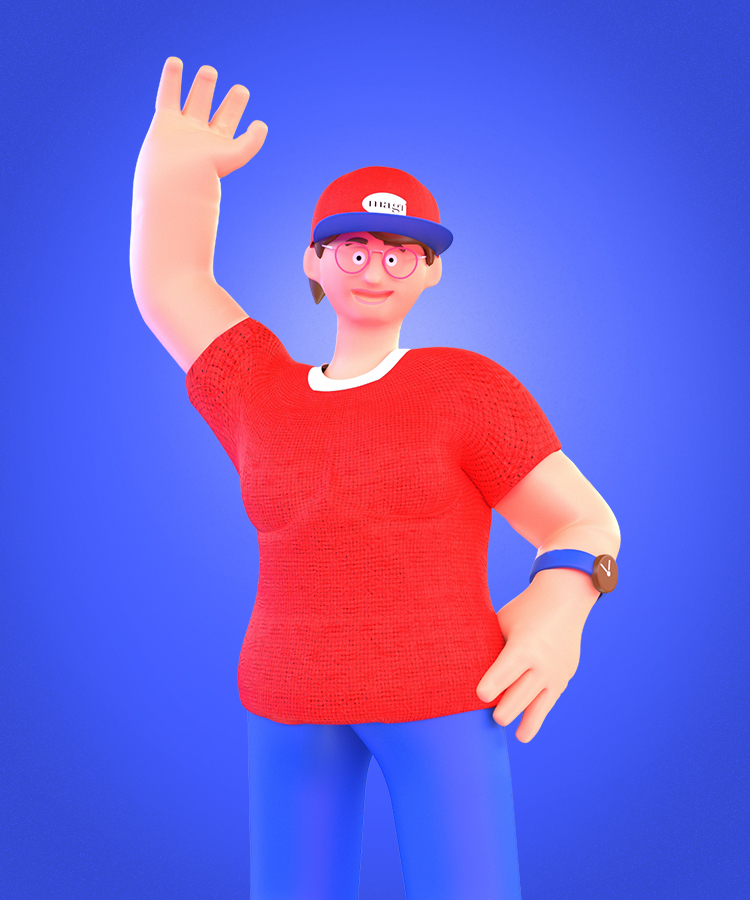 En illustration af en mandling studerende, der er placeret på en blå/ lilla baggrund, imens at han rækker højre hånd i vejret. Designet af Creative ZOO