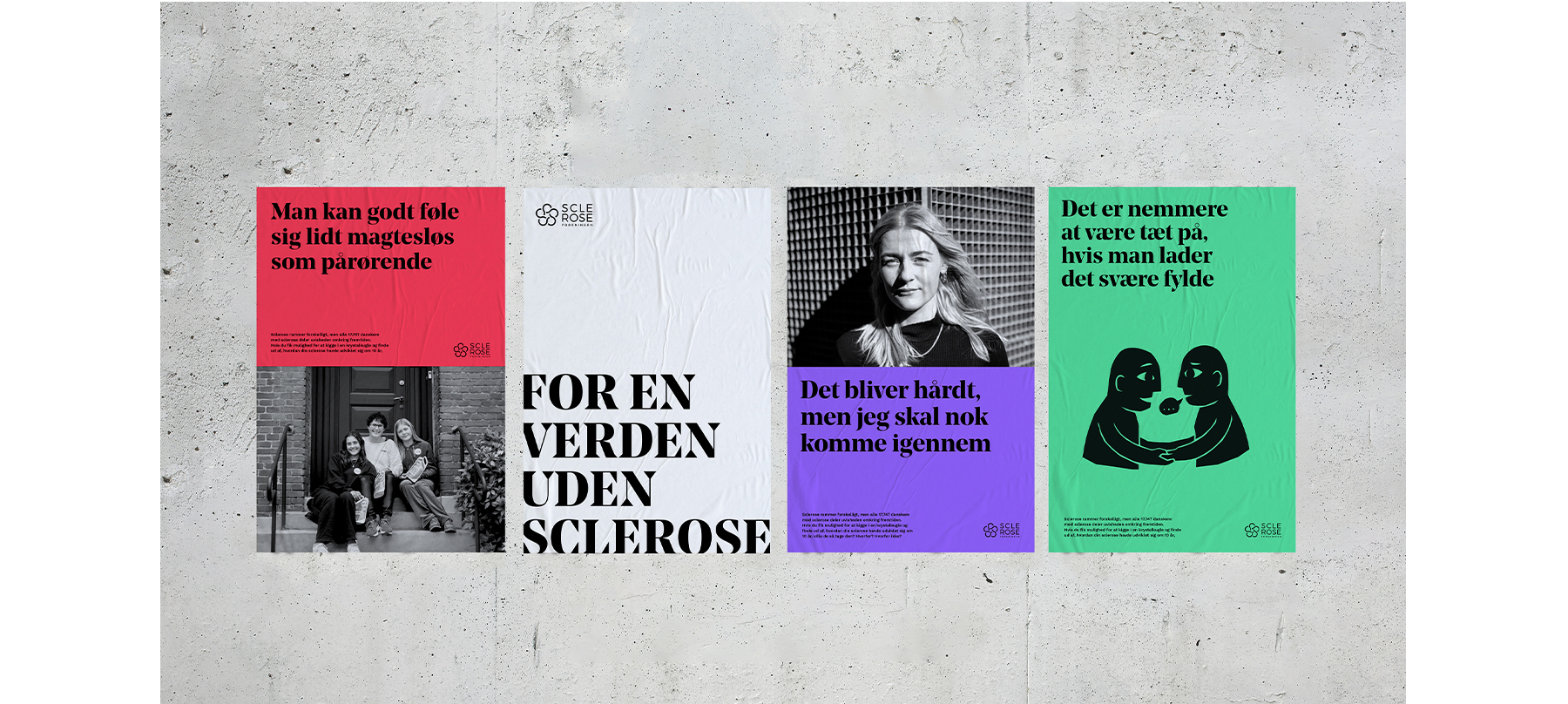 Samspillet mellem fotos, fonte, farver og illustrationer giver Scleroseforeningen en klar identitet