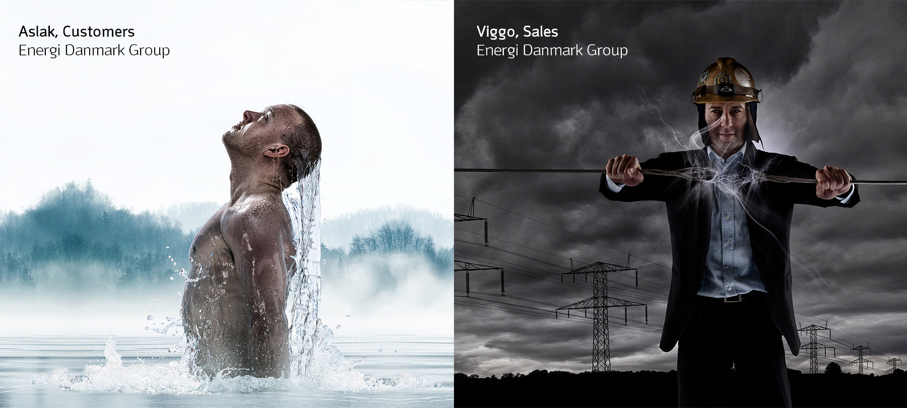 Energi Danmark bruger konceptfoto af medarbejderne til at fortælle historier om brandet, værdierne og historien.