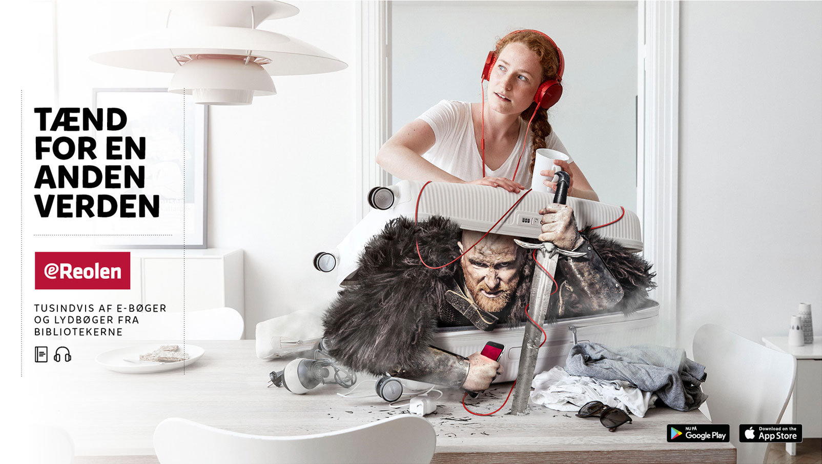 eReolen har fået billeder med dagligdagssituationer, hvor mennesker lytter til e-bøger 